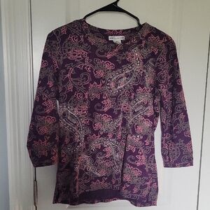 Rebecca Malone Purple 3/4 Sleeve Relaxed Blouse